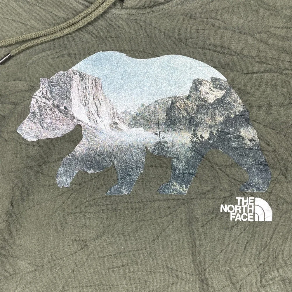 The North Face Hoodie Mens M Green Bear Yosemite Pullover Fleece Sweatshirt